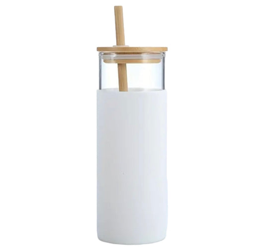 Glass Tumbler With Straw And Bamboo Lid + silicone sleeve