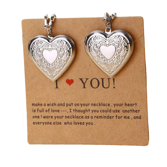 2pcs Stainless Steel Heart Locket Pendant Necklaces